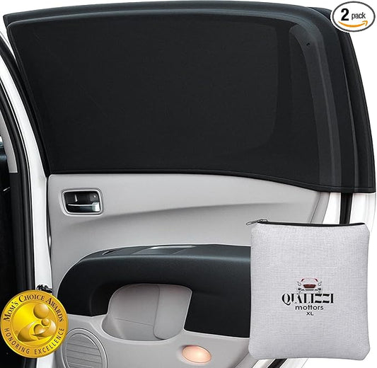 SM/RL Car Window Shades for Baby & Camping, 2-Pack. Blocks 97% UV Real-World Tested, Breathable Full-Coverage Mesh Bug Screens, Mom's Choice Award | Qualizzi®
