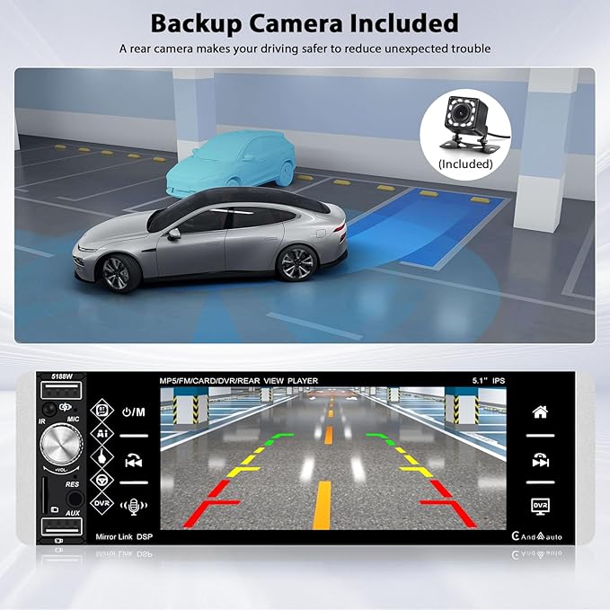 Inefala 5.1" Touchscreen Single Din Radio Carplay Android Auto Car Stereo with Bluetooth Car Audio Receiver FM EQ SWC TF AUX USB with Backup Camera