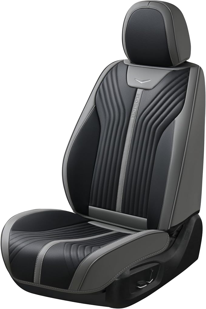 FLORICH Car Seat Cover Front Seats Leather Full Coverage Car Seat Covers Car Seat Protector Waterproof Seat Cushion Universal Fit for Most Cars Trucks SUV, Gray&Black