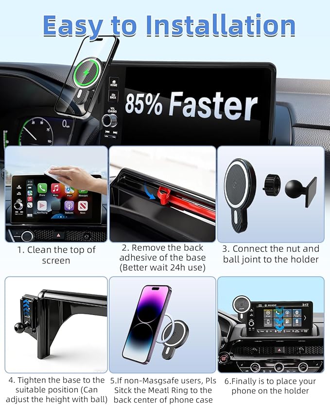 PZK Car Phone Holder for Hyundai Tucson/Tucson Hybrid 2025 2026 Accessories 12.3-Inch Screen Fixed Clip, Strong Magnetic 15W Fast Wireless Charging Car Phone Mount, 360° Rotation Automobile Cradles