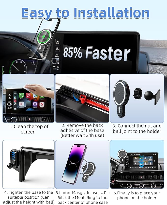 PZK Car Phone Mount for 2020-2025 2026 Toyota Highlander L/LE/Hybrid XLE/Nightshade Accessories 8-inch Screen Magnetic 15W Fast Wireless Charger Cell Phone Holder Not Affect Vent (Not fit 12.3 inch)