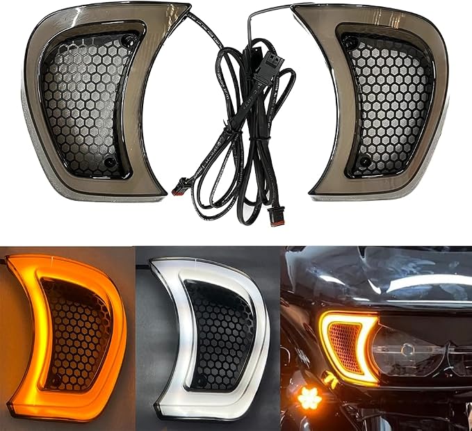 Turning Blinker Lights Headlight Vent Accent LED Indicator Tracer for Harley Touring Road Glide Models 2014-2023 (Black)