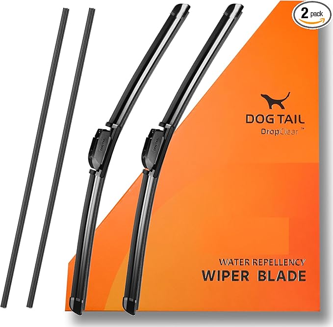 DOG TAIL Water Repellent Silicone Wiper Blades 22 inch (2 Pack) with Multiple Adapters and 2 Refills, Automotive Replacement Front Windshield Wiper Blades for My Car with Water Repellency DropClear