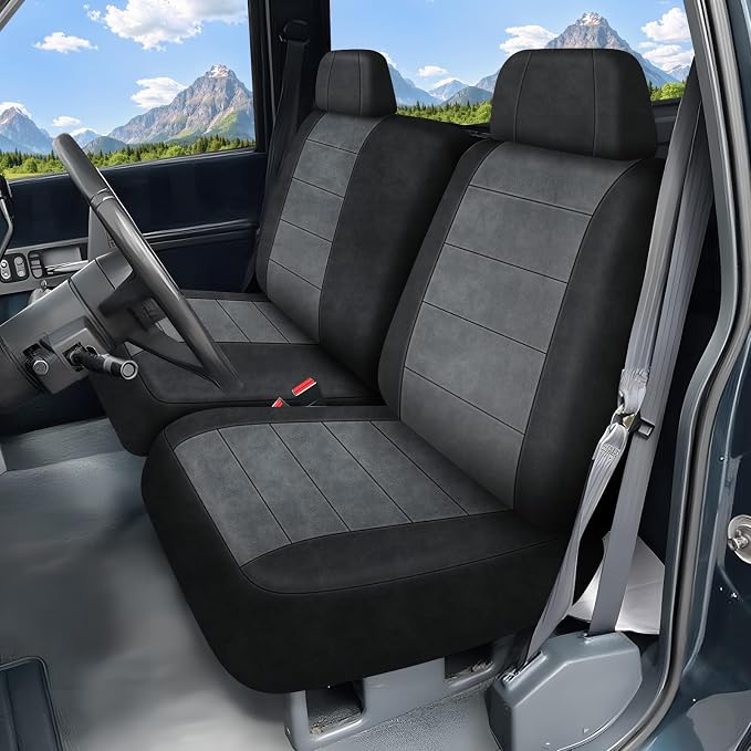 Truck Seat Covers Compatible with 1988-1994 Chevy C/K 1500 C1500 K1500, 40/60 Split Bench with Headrests, Universal Dutch Velvet Automotive Cover, Black & Gray