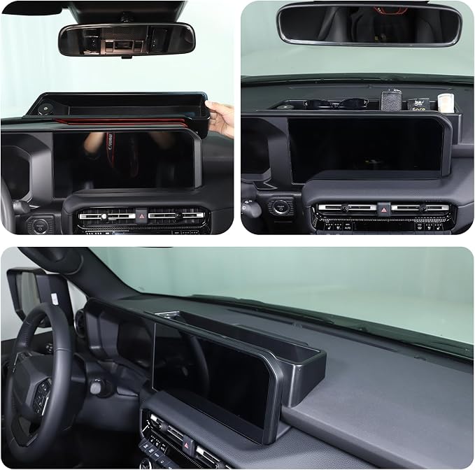Center Console Dash Organizer Tray Compatible with Toyota Land Cruiser 250 Prado 2024 2025 2026 Navigation Screen Rear Insert Auxiliary Storage Box,Phone Holder Accessories (Style F (Without bracket))