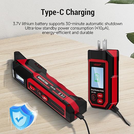 NOYAFA Rechargeable Circuit Breaker Finder with LCD Display & GFCI Outlet Tester, NCV AC Electric Tester Circuit Tracer, Adjustable Sensitivity, Flashlight- NF-824