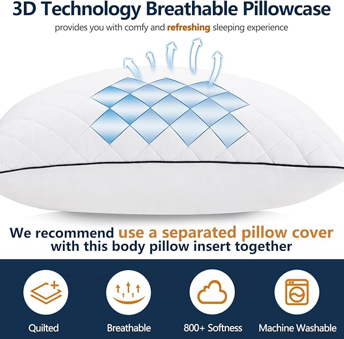 1 MIDDLE ONE Body Pillow, Memory Foam Body Pillows for Adults Sleeping, Long Pillow for Bed, Big Large Firm Full Body Pillow for Side Sleeper, 20x60 Inch (White)