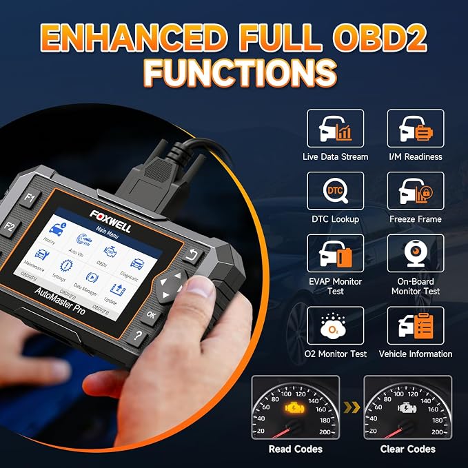 FOXWELL NT614 Elite OBD2 Scanner with 5 Resets ABS Bleeding/SAS Calibration/Oil/EPB/Throttle + OBD2 OBD II 16Pin Male to Female Diagnostic Extension Convert Cable Adapter 1m/ 39inch