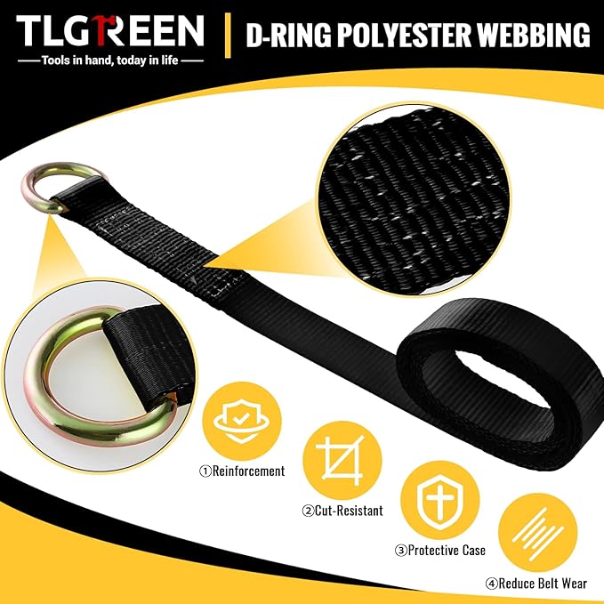 TLGREEN 4 Pack Car Tie Down Straps for Trailers - 2" x 10' -10,000LBS Break Strength Heavy Duty Ratchet Straps with Flat Hooks, for Hauling Truck, SUV, UTV, Motorcycle (Includes Storage Bag) Black