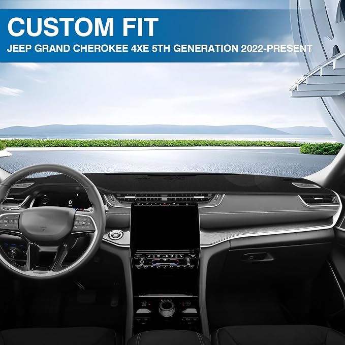 KUST Black Dash Cover for Jeep Grand Cherokee 4XE 2022-2025 2026 Non-Slip Dashboard Cover Interior Accessories for Jeep Grand Cherokee 4XE Custom Fit Dashboard Mat Sunshade Windshield No Glare