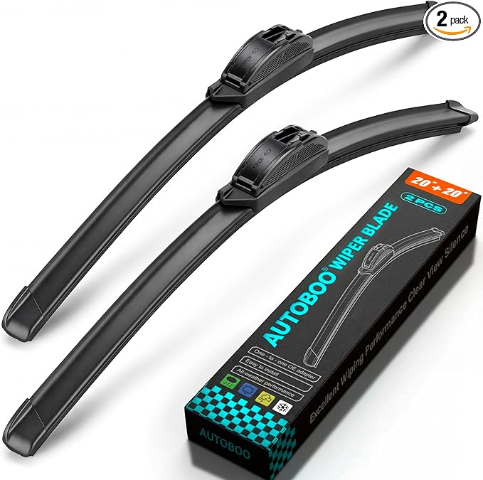 AUTOBOO PLUS 20" + 20" All-Season Windshield Wiper Blades (Pack of 2), Premium OEM-Quality, Rust-Resistant Rubber Encased Design, Streak-Free, Quiet, Smooth & Long-Lasting Performance