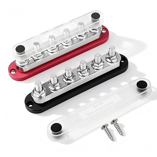 600A Bus Bar 12V Power Distribution Block with 3/8" Studs,Marine Battery Bus Bar Terminal Block Positive & Negative for Automotive Car Boat Solar System (600A 6 x 3/8" Terminal Studs)