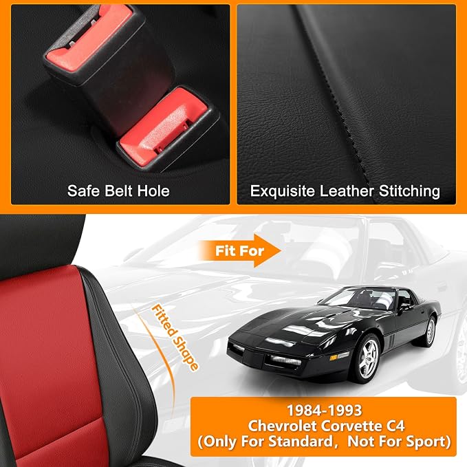 Front Seat Covers Compatible with 1984-1993 Chevy Corvette C4, Heavy Duty Leather Fabric Seat Protector