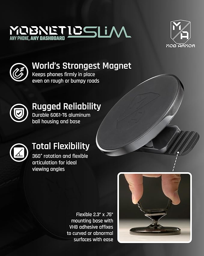 Mob Armor Slim Mount MS - MagSafe Compatible Car Mount, Magnetic Cell Phone Holder, Car Accessories for Women & Men, Supports iPhones & Androids - Sleek & Aesthetic, Heavy Duty Strength - Black Chrome
