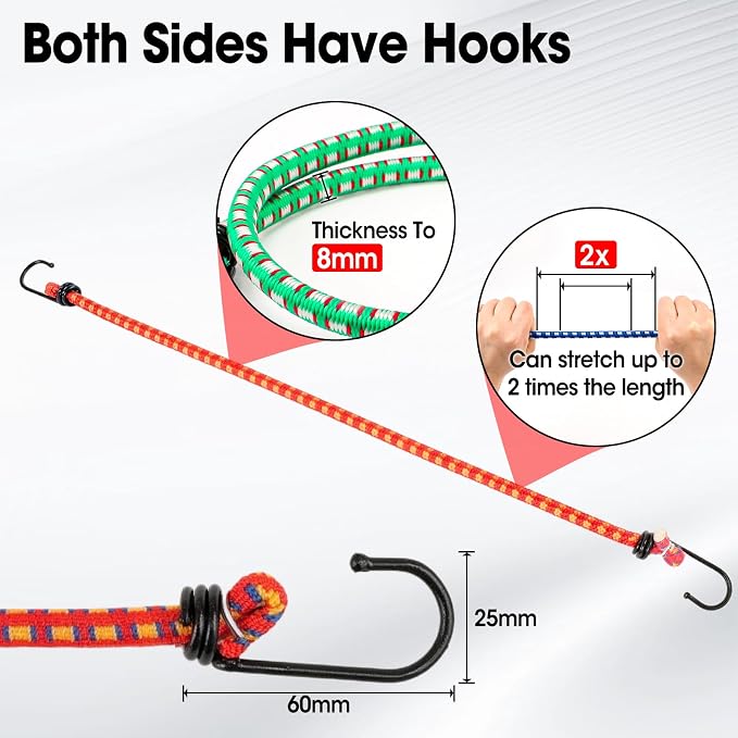 42 Pack Premium Bungee Cords with Hooks, Heavy Duty Outdoor Bungee Cords Assorted Sizes18, 24", 30", 36", 48" Bungie Cord Bundle for Camping Truck Tent Tarp Cargo Securing
