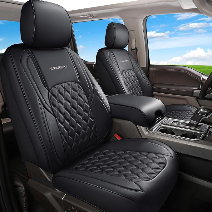 Huidasource for Chevy Silverado 1500 Seat Covers, Silverado Seat Covers Leather, GMC Sierra Pickup 1500 2007-2013&2019-2025, 2500HD 3500HD 2020-2025 Crew Double Extended Cab(Full Set/Black)
