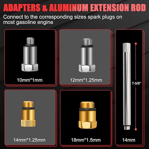 JIFETOR Cylinder Leak Down Tester Kit, Automotive Engine Compression Dual Gauge Leakdown Test Set with 10 12 14 18mm Spark Plugs Universal for Small Engine Motorcycle ATV, Red Case