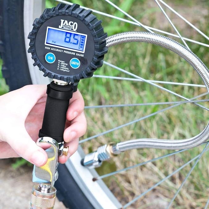 JACO Lightning Bike Tire Inflation Kit | with Lightning L3-Series Bike Air Chuck & FlowPro Digital Tire Inflator Gauge (200 PSI)