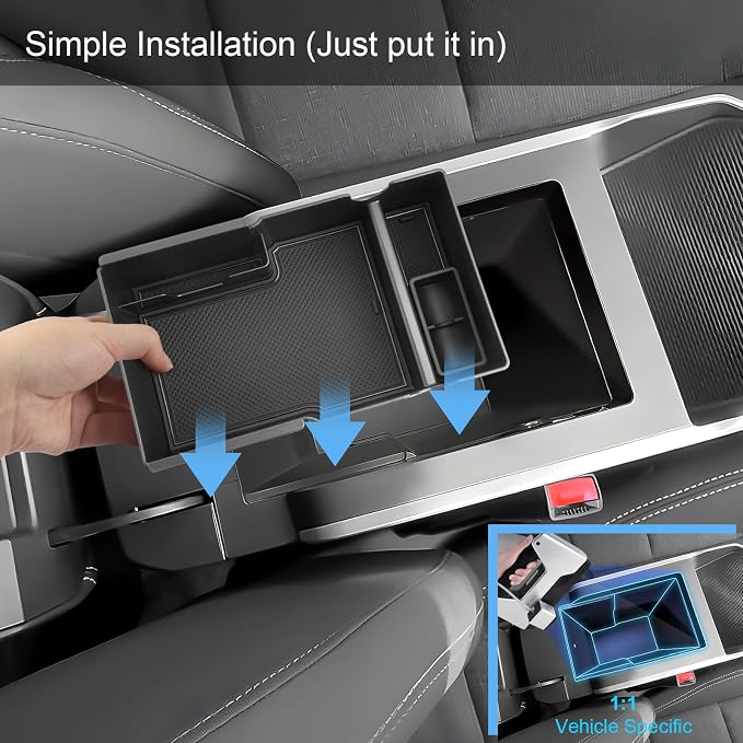 (2Pack) Coleya 2025 2026 2027 Terrain Center Console Organizer &Cup Holder, for GMC Terrain (Elevation/Denali/AT4), Durable ABS &Anti-Slip Rubber Console Tray Insert 2027 2026 Terrain Accessories
