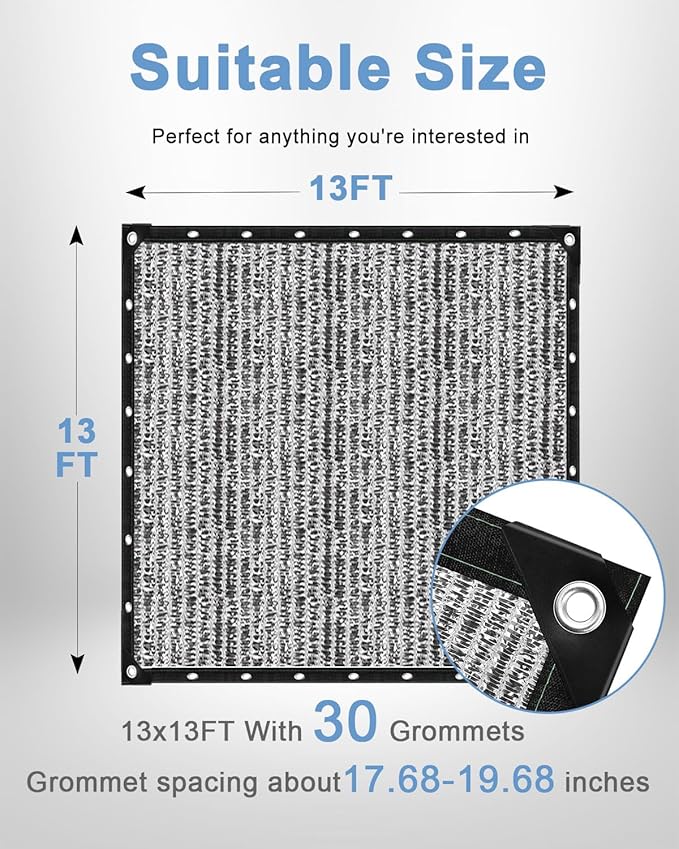 vensovo 70% Aluminum Shade Cloth - Reflective Aluminium Shade Netting Sun Shade Cover with Grommets for Cars, Dogs, Outdoor, RV, Patio (13x13FT)