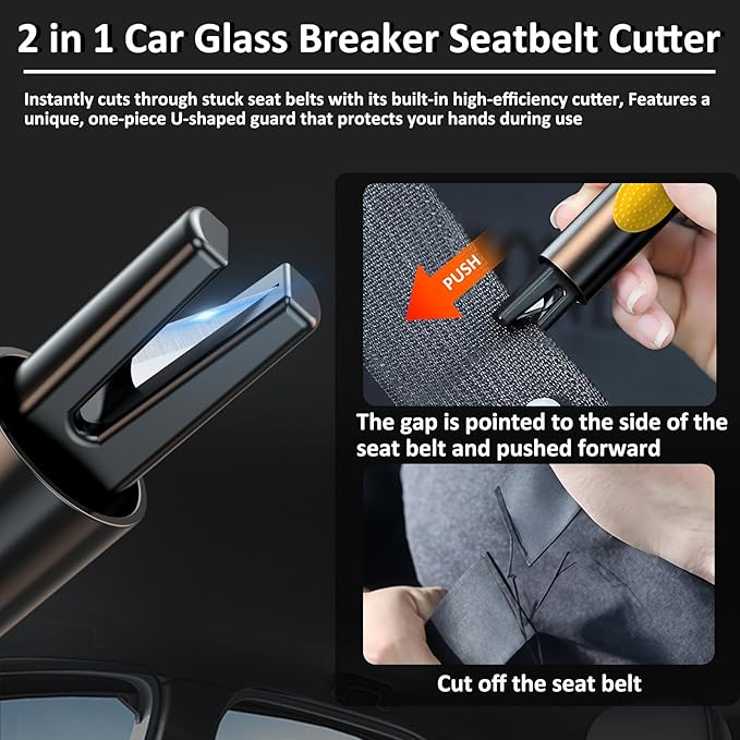 smosun Safehammer - 2026 Upgraded Safe Hammer Glass Breaker Under Water, Car Hammer Seatbelt Cutter Window Breaker Emergency Escape Tool,Free Antiskid, Safehammer Glass Breaker for New Cars (2PCS)