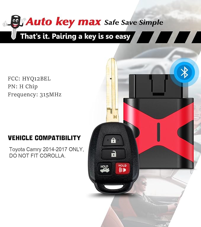 DIY Programmer Tool ，Programmable Keyfob, Simple car Key fob Replacement for 2013-2015 Toyota Rav4 2014-2016 Prius C V,2014-2017 Camry,HYQ12BEL with H Chip