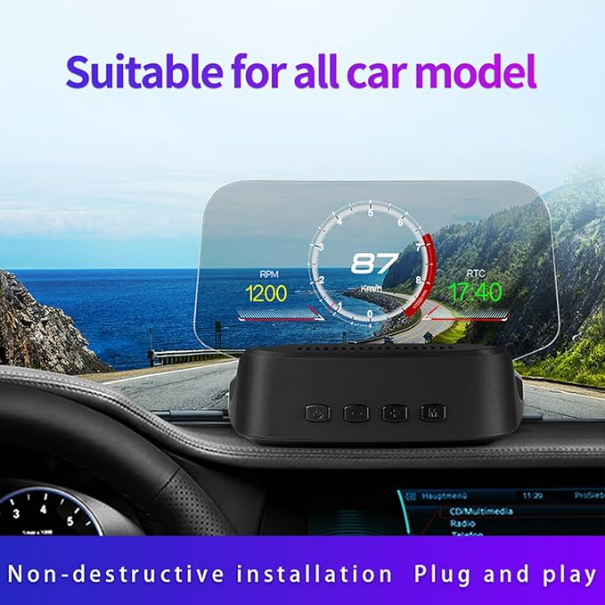 Liiiyuan Head Up Display for C2, Obd2 Display With Rpm/ Fuel Consumption/ Water Temperature/ Over-Speed Alarm, Gps Speedometer for Car, Suitable for All Cars