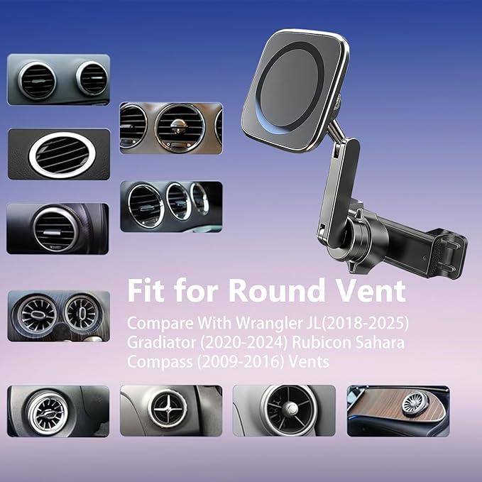 Magnetic Phone Mount for Wrangler JL Gradiator Rubicon Sahara 360° Adjustable Vent Holder | Ultra-Strong Magnet for iPhone 15/14/13 Galaxy S23/S22 Car Truck Dash Mount jee p wrangler Accessories