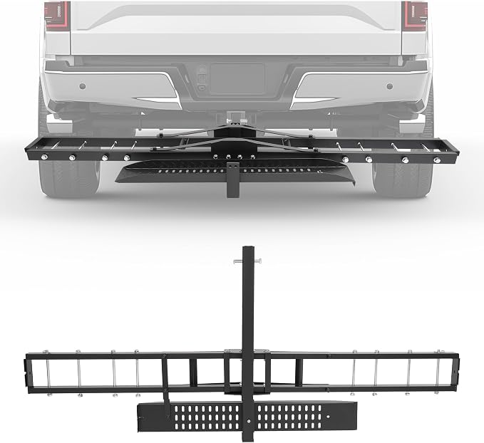 ECOTRIC 500LB Hitch Mount Motorcycle Carrier Transportation Racks Hitch Mount Rack Dirt Bike Hitch Truck Heavy Duty Steel Powder Coated Black w/Loading Ramp Tilt Stability Locking Device