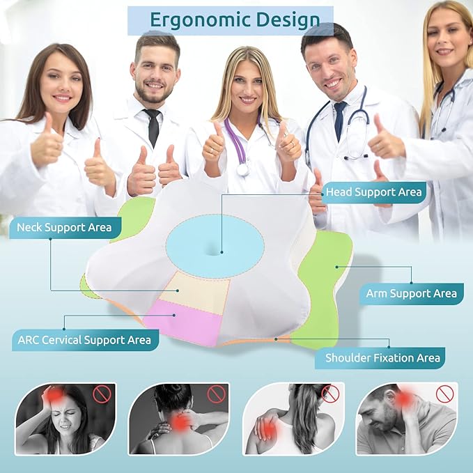 DONAMA Cervical Pillow for Neck and Shoulder Pain Relief, Cooling Contour Memory Foam Pillow, Ergonomic Neck Support Pillow for Side Back Stomach Sleepers with Removable Pillowcase Pure White