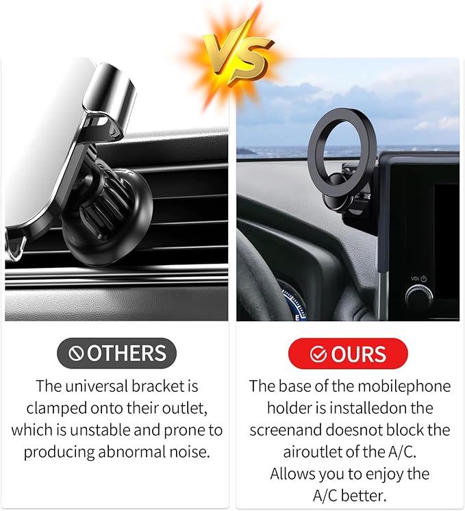 Car Phone Holder for 2025-2026 Q5/SQ5/A5/SQ6 e-tron/Q6L e-tron 2026 Audi A6/A6 Allroad/S6/S5 Accessories 14.5-Inch Screen Fixed Clip, 360° Rotation Phone Mount Compatible with MagSafe