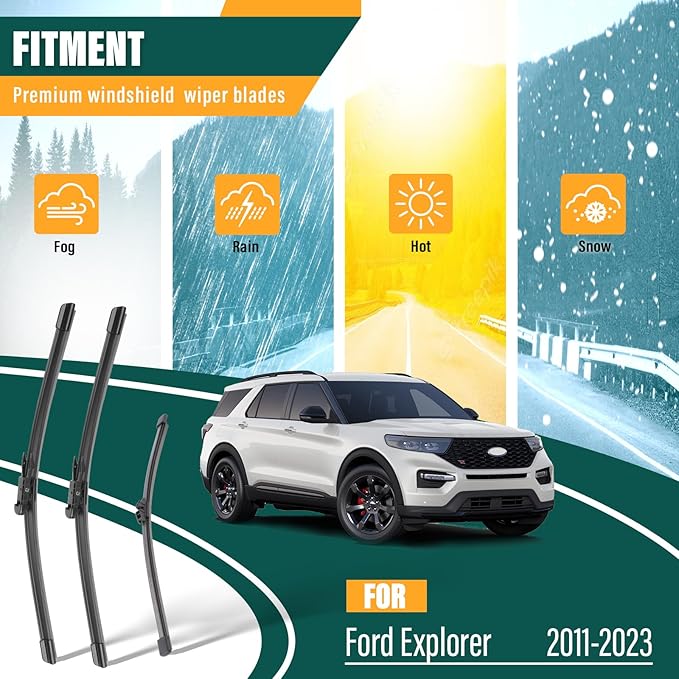 Windshield Wiper Blades Replacement for Ford Explorer 2011-2017 2018 2019 2020 2021 2022 2023 2024,Original Equipment Replacement Front Rear Wiper Blade Set - 26" 22" 11" (Set of 3)