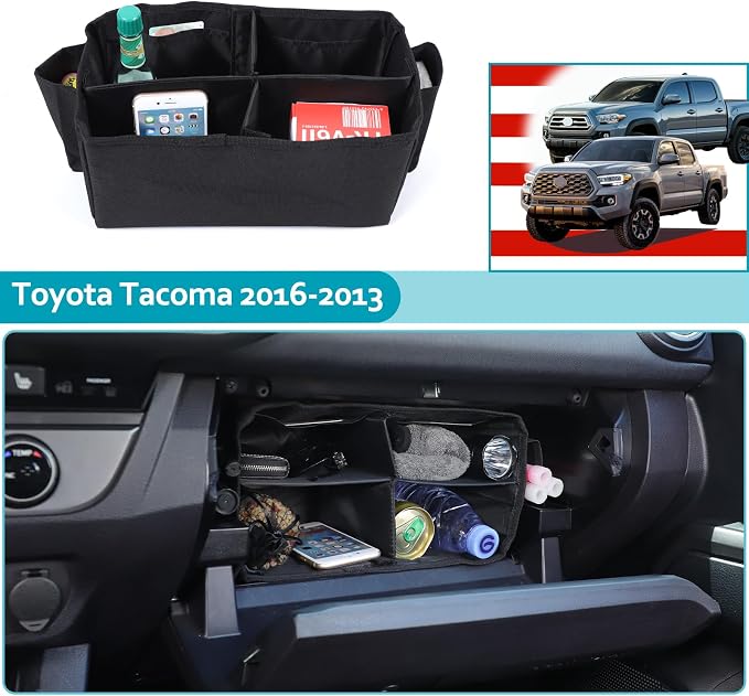 CHEAYAR Glove Box Dividers Organizer Compatible with Toyota Tacoma 2016 2017 2018 2019 2020 2021 2022 2023, Insert Compartment Center Console Tray Secondary Storage Accessories (Glove box bag)