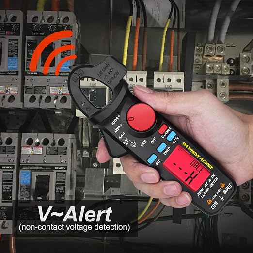 DC AC Clamp Meter 6000 Counts True RMS Digital Multimeter Amp Resistance Frequency Live Check V-Alert Continuity Voltage Tester with Back Clip
