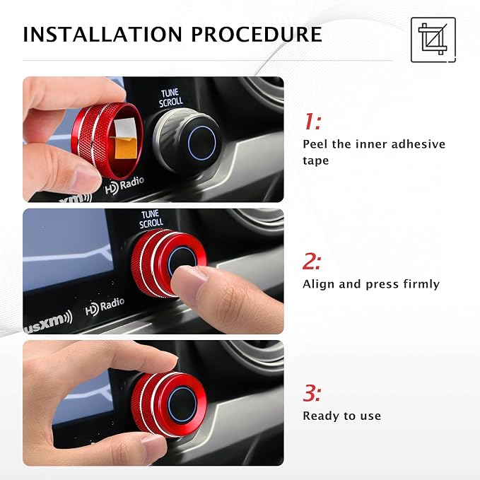 for Toyota RAV4 2019 2020 2021 2022 2023 2024 2025 Accessories, 6PCS Aluminum Alloy Knob Cover Trim Kit - Push Start, AC & Volume Dial (Red)