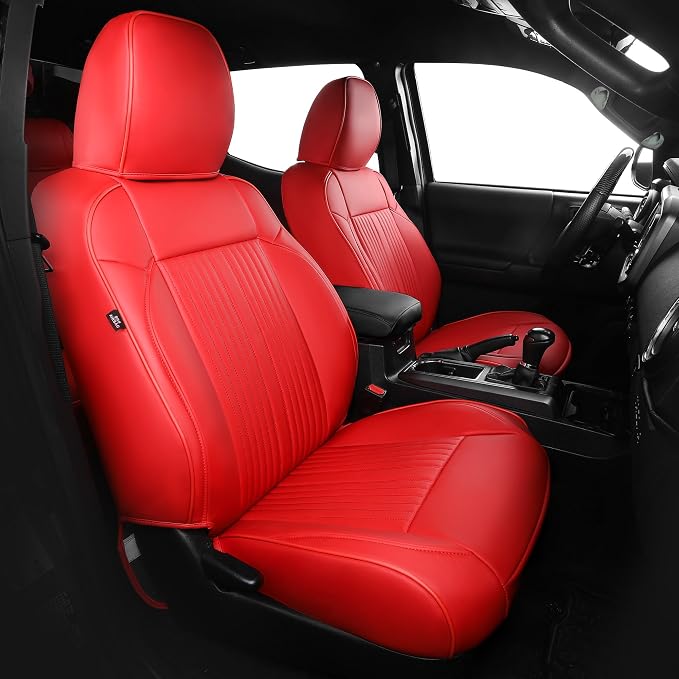 FREESOO Custom Fit for Toyota Tacoma Seat Covers, Front & Rear Fit 2005-2015 Full Coverage Waterproof Leather Truck Automotive Seat Covers, Tacoma Seat Covers Pickup Seat Protector (5 Seats, Red)