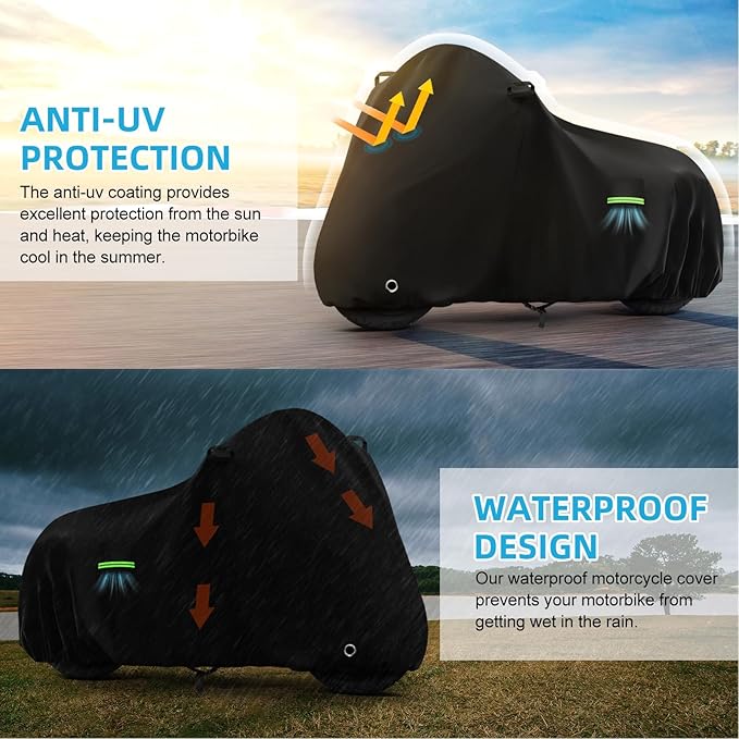 Motorcycle Cover Waterproof for Indian Chief Dark Horse/Chief Bobber/Super Chief Limited, Heavy Duty Outdoor Sun UV Rain Dust All Weather Protection Motorbike Cover with Soft Cotton Lining & Lock Hole