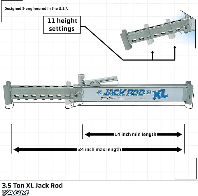 AGM Jack Rod, 3.5 Ton XL Locking Support Bar for Floor Jacks, Jack NOT Included, 24” Travel, 4.2 lb, Compact Jack Stand Alternative for Pickup Trucks & SUVs. Safer, Smarter Vehicle Support
