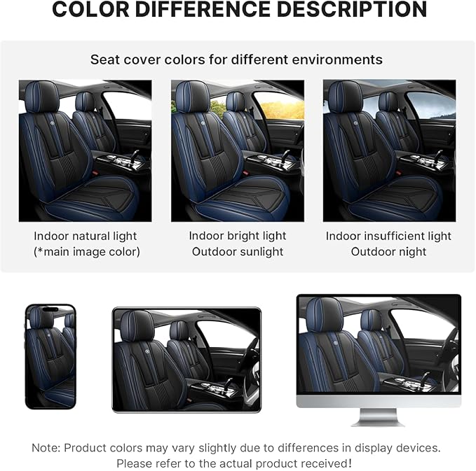 Arazi Fit for 90% of Mercedes-Benz Seat Covers, 360° Full Wrap Original Seat Cover, Waterproof Nappa Leather Seat Covers with Big Space Storage Pocket Seat Protector（5 Seats Luxury, Black&Blue）