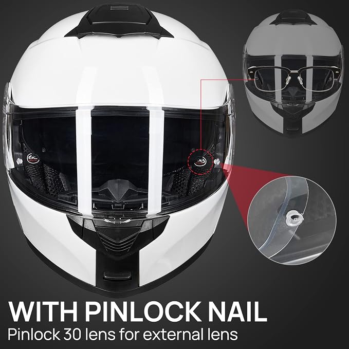 ILM Adult Motorcycle Modular Full Face Helmet Flip up Dual Visor DOT Approved Model 159(White,Large)