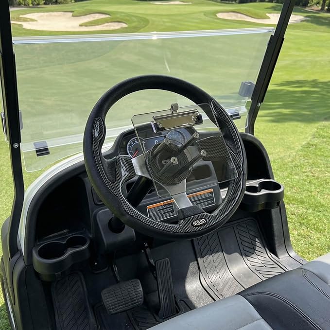 NOKINS 12.5" Universal Golf Cart Steering Wheel&Scorecard Holder, Fit EZGO TXT/RXV/Club Car DS/Precedent/Yamaha, Most Golf Carts (Carbon Fiber Black)