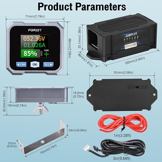 10-100V Battery Monitor with 100A Shunt, LCD Backlight Coulometer, Digital Voltage Current Power Capacity Meter for RV, Marine, Motorcycle, Golf Cart, Solar System