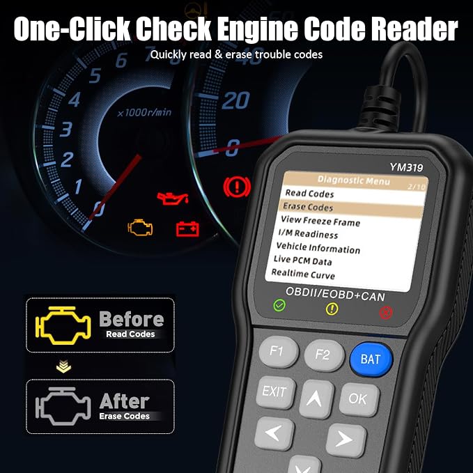 Car OBD2 Sanner Diagnostic Tool, Car Engine Fault Code Reader CAN Diagnostic Scan Tool, Read and Clear Error Codes for 1996 or Newer OBD2 Protocol Vehicle