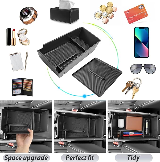 SKTU Upgrade 2-Pack for 2025 2026 Kia K5 Accessories Center Console Organizer for 2025 2026 Kia K5 (LXS/GT-Line/GT/EX) Console Tray & Wireless Charging Mat 2025 2026 K5 GT-Line Console Non-Slip Pad