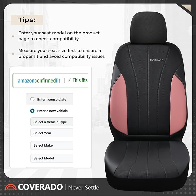 Coverado Car Seat Covers, Luxury Front Seat Covers, Leather Car Seat Protectors, Pink Automotive Seat Covers Universal Fit for SUVs Trucks Sedans