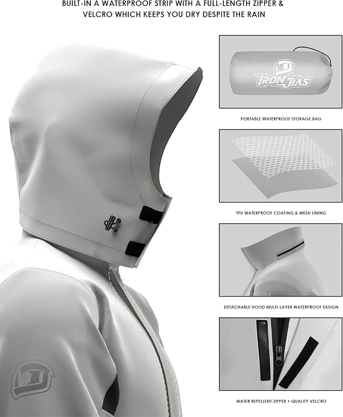 IRON JIA'S Rain Suit, Motorcycle Rain Gear for Men & Women, Waterproof Jacket and Pants, Breathable Reflective Raincoat for Farm Fishing Golf (Grey M)