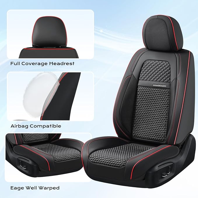 Coverado Seat Covers, Car Seat Covers 5 Seats, Luxury Leather Seat Protectors, All-Weather Protection, Blue Auto Seat Covers Full Set Universal Fit for Most Vehicles SUV Truck Sedan