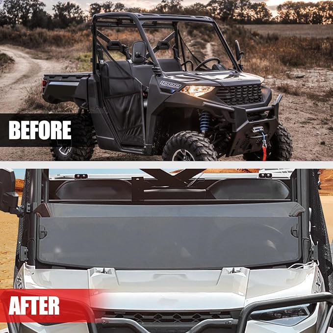 A & UTV PRO Front Tinted Half Windshield for Polaris Ranger XP 1000 / Crew / Diesel / XP 900 2017-2024, Hard Coated Vented Window Accessories, 250x Stronger Than Glass, Replace OEM # 2883301, 1PC