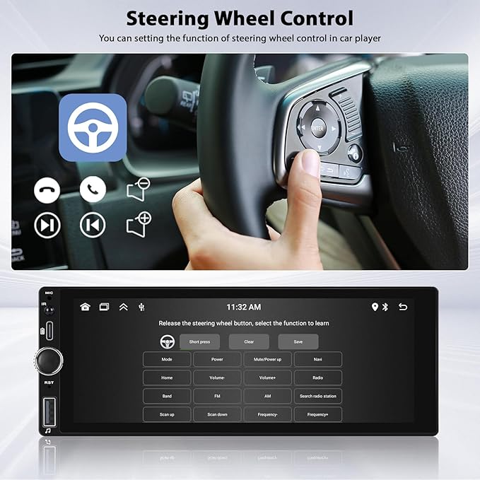 Inefala 6.86" Wireless Carplay Single Din Car Stereo Touchscreen Car Radio Bluetooth 5.0 Android Auto FM RDS EQ SWC Car Audio Receiver USB Type C Fast Charge MIC Backup Camera