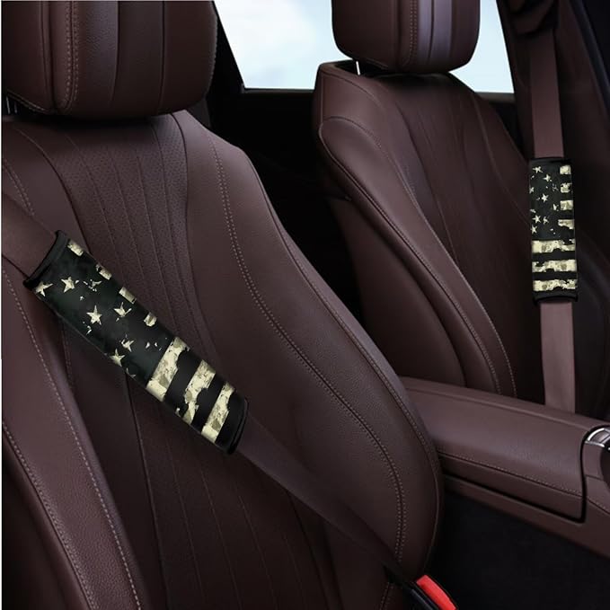 BIGCARJOB American Flags Deer Car Seat Cover Set 12 Pcs Universal Steering Wheel Covers,Armrest Pads,Coaster-Animal Deer Print Auto Seat Protector Full Set,Fit Most Vehicle,Cars,Sedan